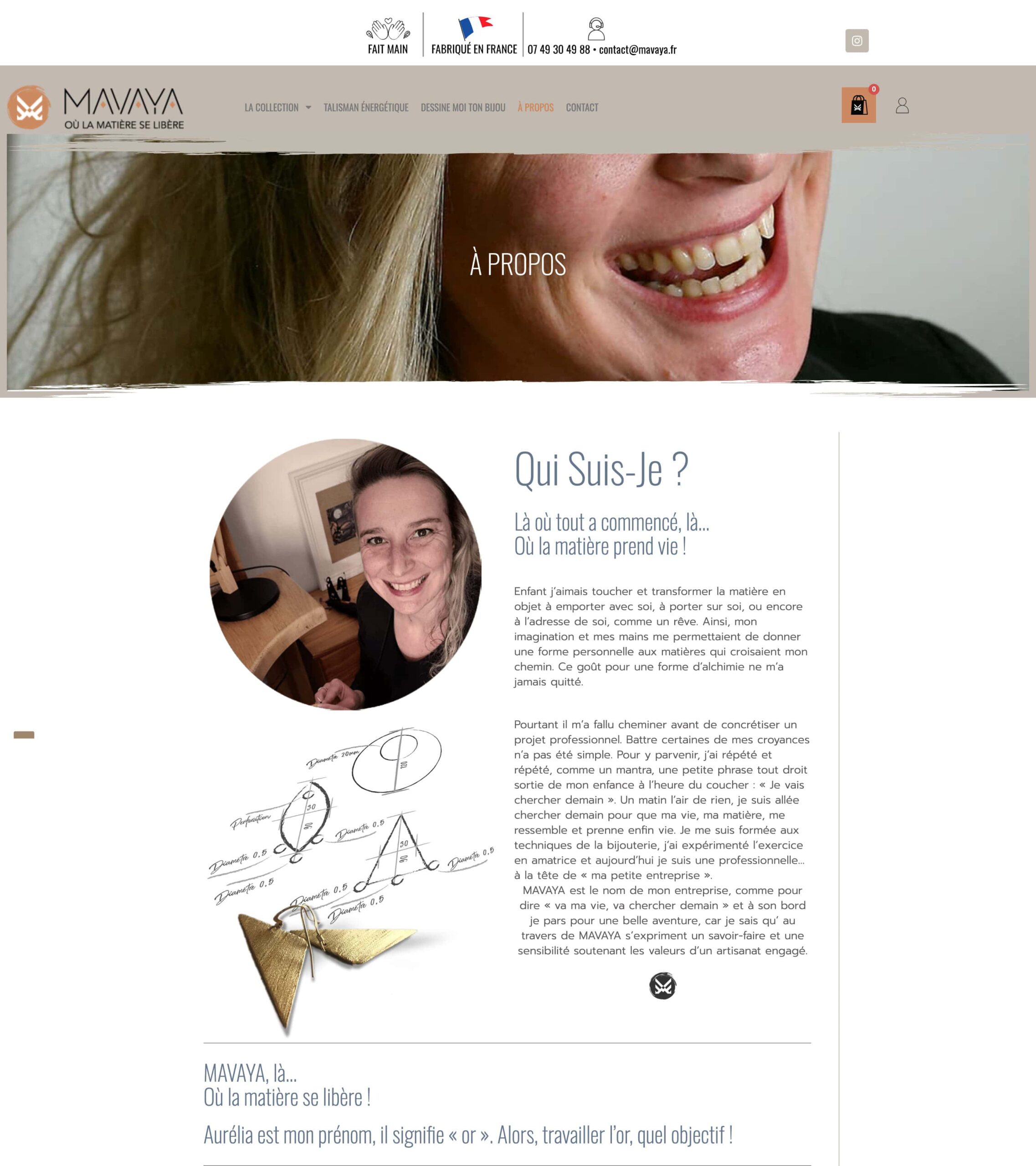Page du site web à propos Mavaya